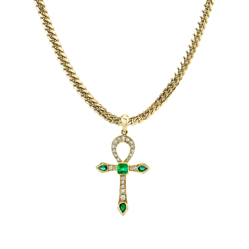 Eternal Ankh Pavé Diamond and Emerald Necklace | Ready to Ship