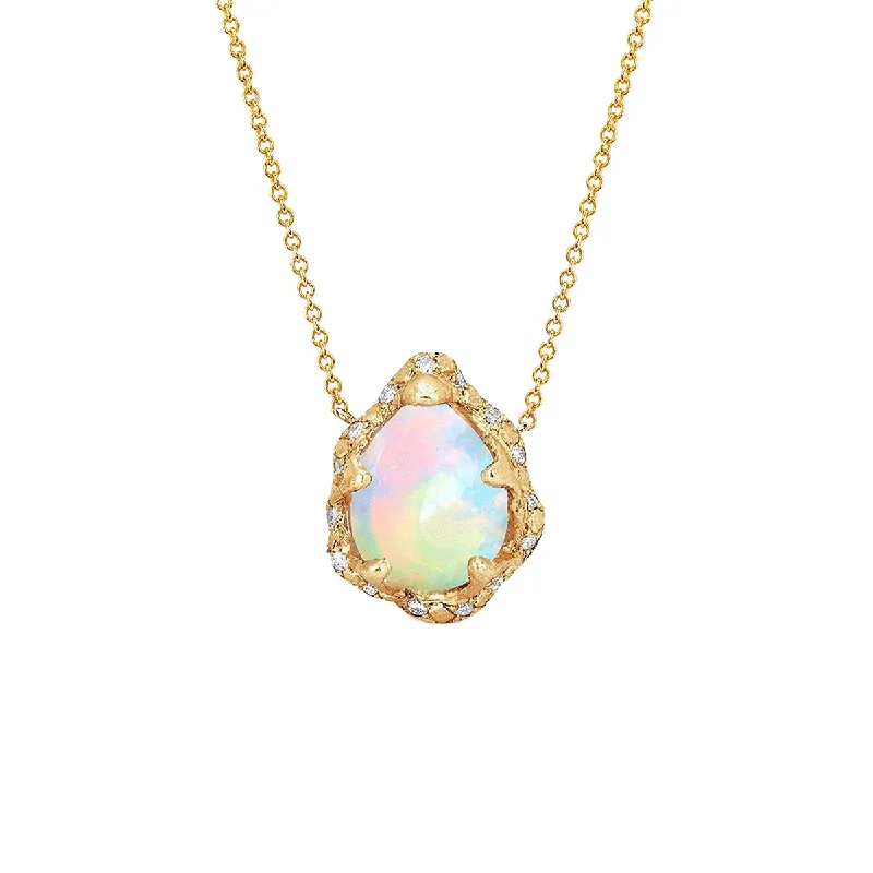 Baby Queen Water Drop White Opal Necklace with Sprinkled Diamonds