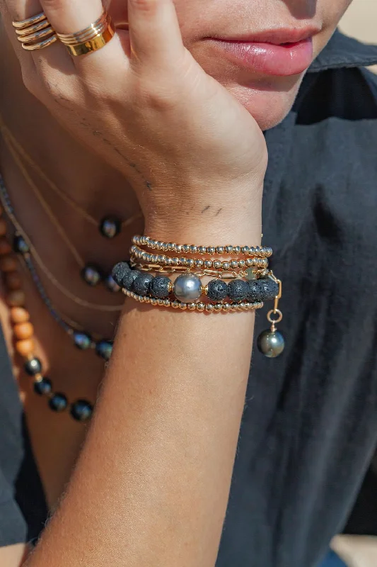 Black Lava and Tahitian Pearl Bracelet - Roselani