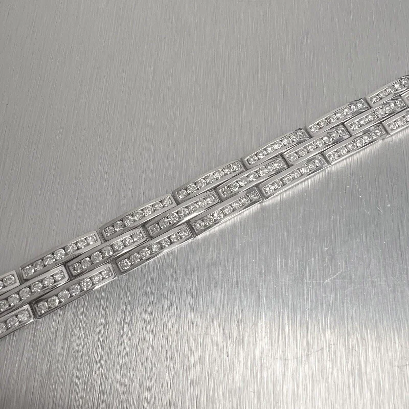 18k White Gold Diamond 3 Row Interlocking Link 12mm Chain Bracelet 7" 7.56ctw