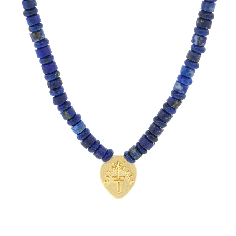 Moor Shield Pendant on Lapis Beaded Necklace