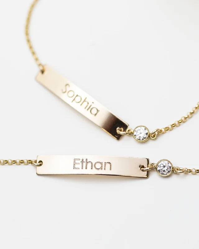 CZ Name Plate Bracelet with Custom Engraving