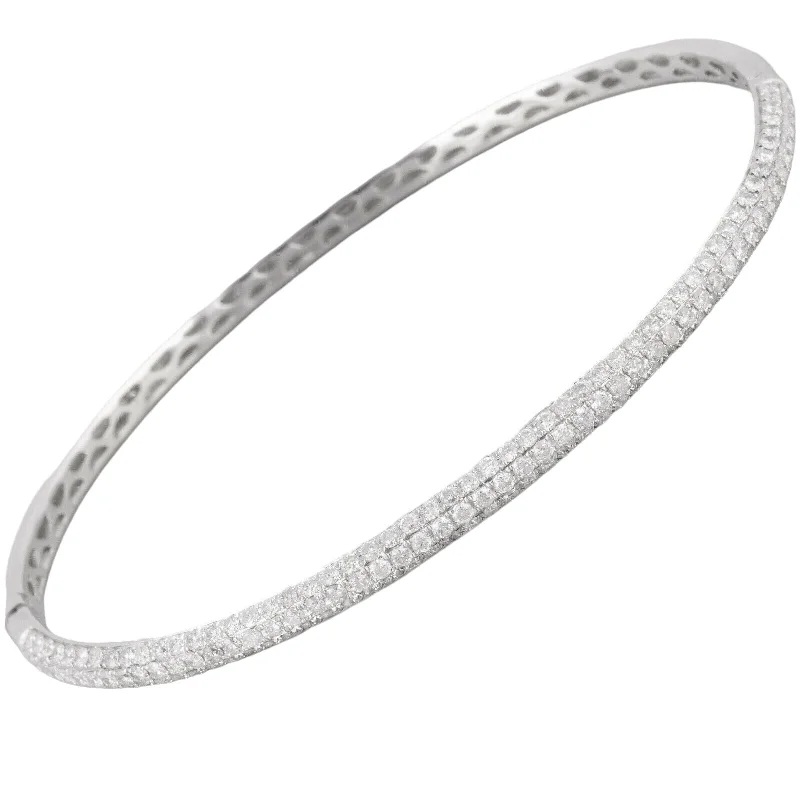 14k White Gold Halfway Pave Diamond 3.50mm Hinged Bangle Bracelet 1.65ctw G SI1