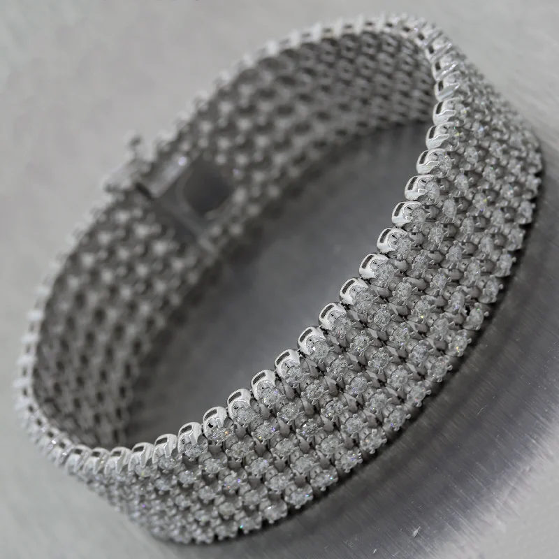 Modern 14k White Gold 5 Strand 13ctw Diamond Bracelet