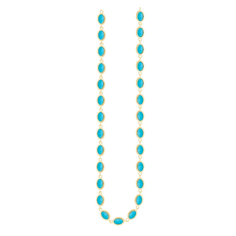 Turquoise Cabochon Gold Oval Link Necklace