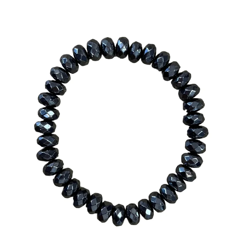 Hematite Gunmetal Faceted Rondelle 8mm Bracelet