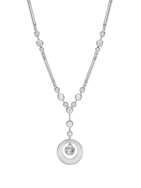 Raindance Diamond Moonstone Enamel Platinum Pendant