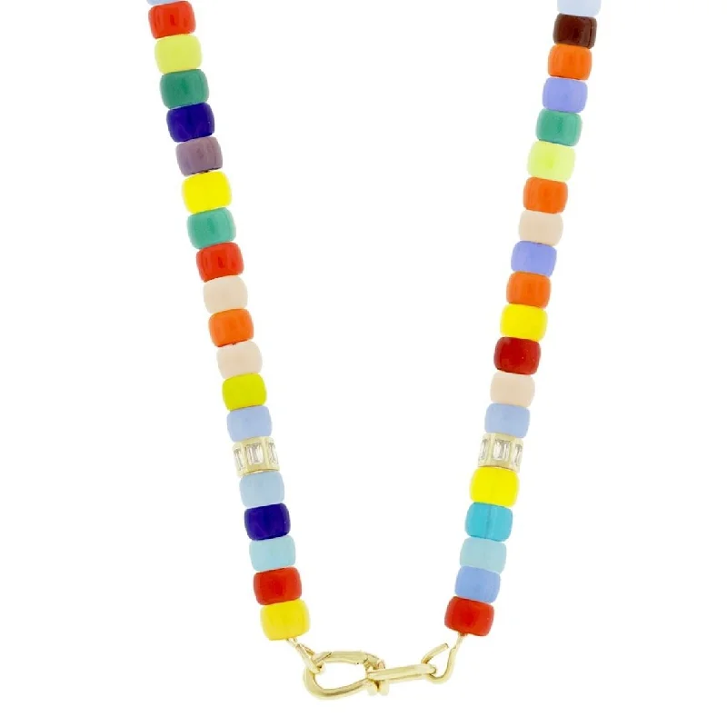 Wire Clasp on Multicolor Glass Bead Necklace with Diamond Barrels