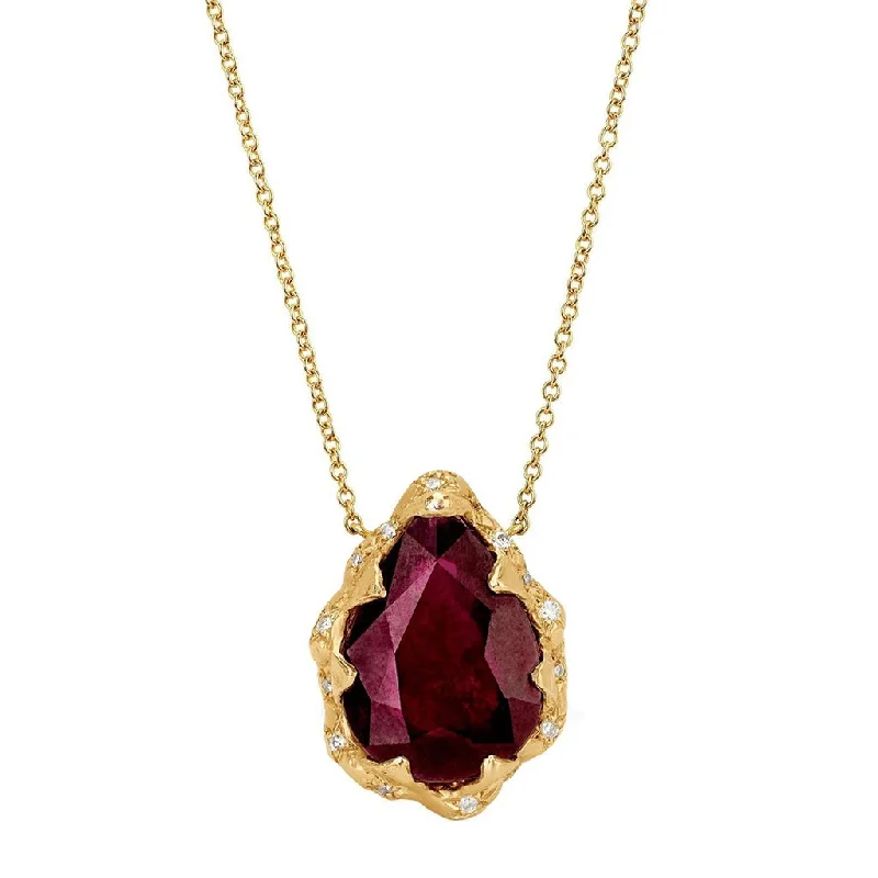 Queen Water Drop Natural Ruby Necklace with Sprinkled Diamonds