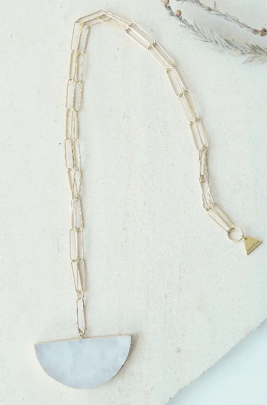 Half Moonstone Paperclip Chain Necklace