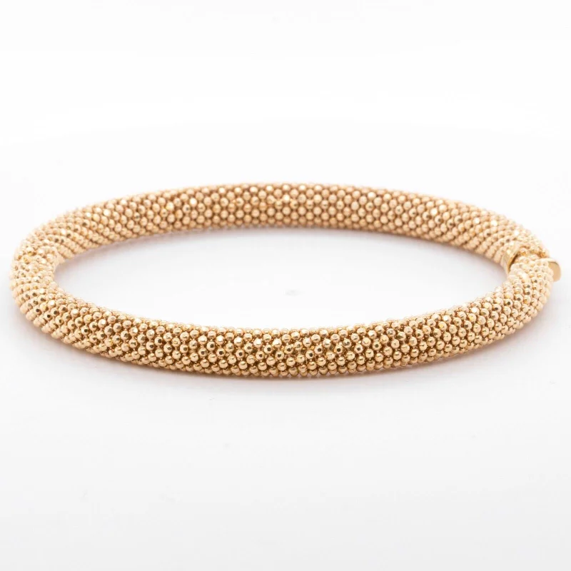 14k Yellow Gold Beaded Mesh Hinged Bangle Bracelet 6.75" 20.6g ITALY