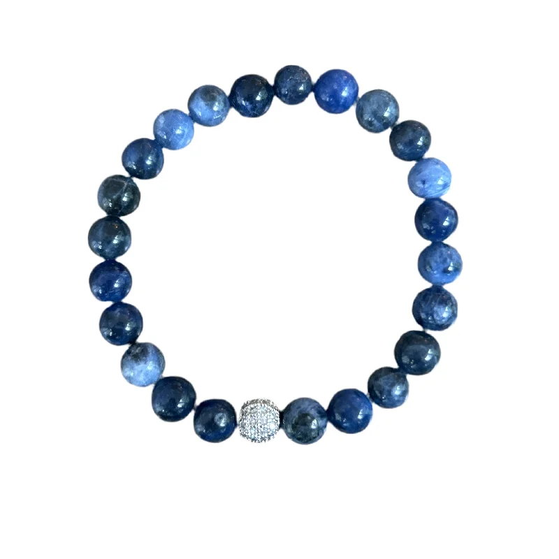 Silver Pave Dark Sodalite 8mm Bracelet