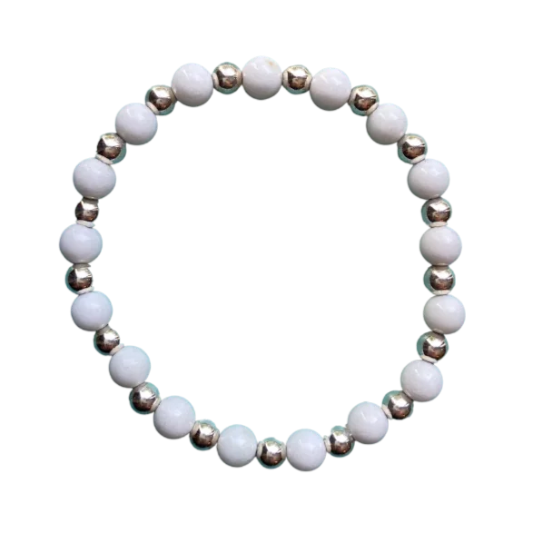 Celine White Jade Silver 6mm Bracelet