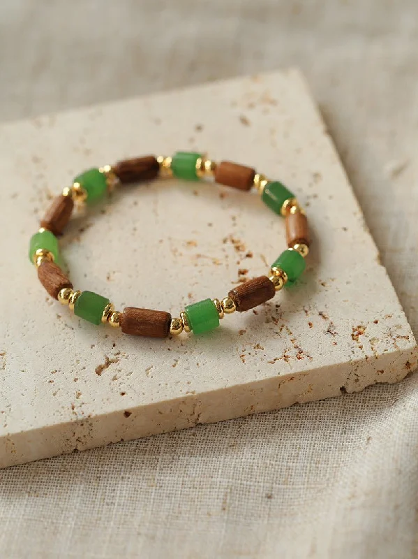 Wood Bead Green Agate Beaded Bracelet