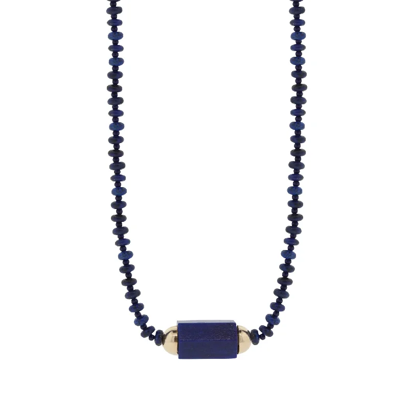 Lapis Hexagon Bolt Beaded Necklace