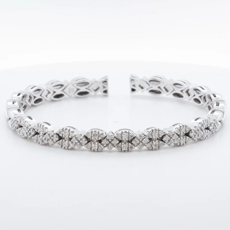 Sonia Bitton Diamond Pave Spring Cuff 14k White Gold Bracelet 1.00ctw H SI 7.25"