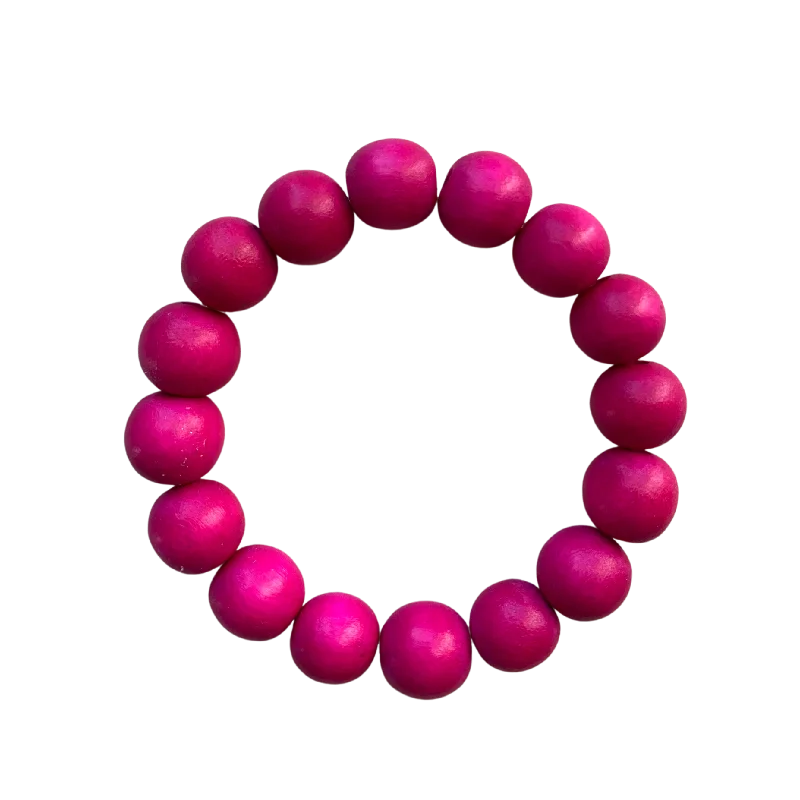 Fuchsia Pink Round Wood 10mm Bracelet