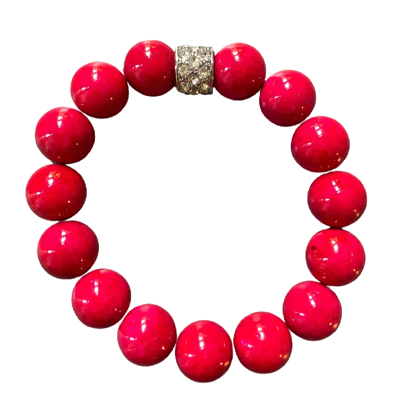 Pave Barrel Silver Fuschia Riverstone 12mm Bracelet