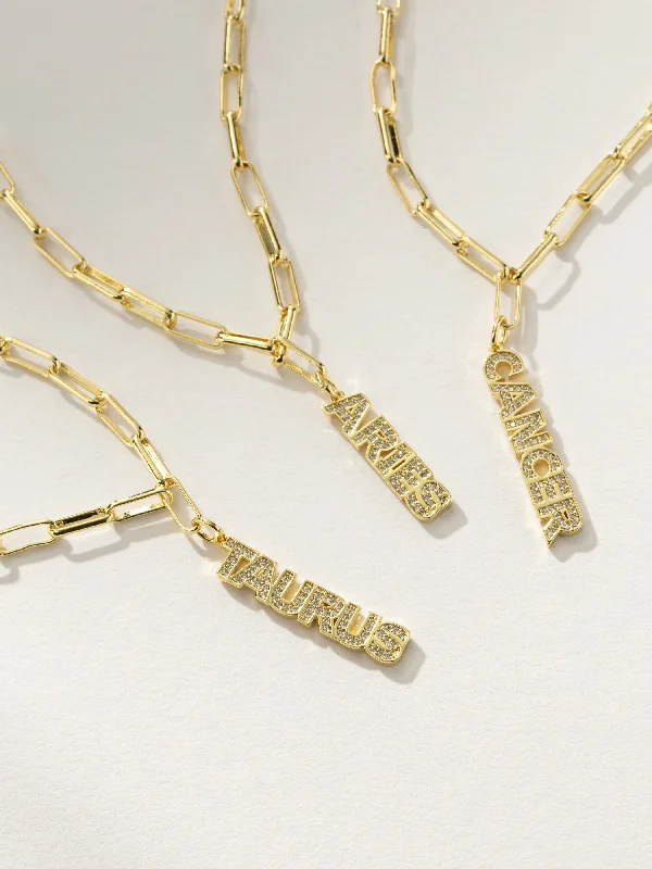 Zodiac Nameplate Pendant Necklace