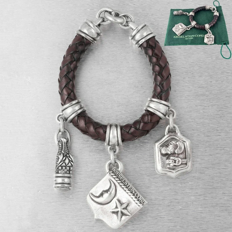 Kieselstein-Cord 925 Silver Star Moon Dog Gator Leather Charm Bracelet 1995 1996