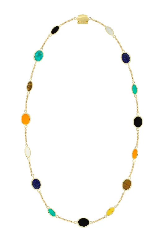 Multi Oval Gemstone Gold Chain Necklace