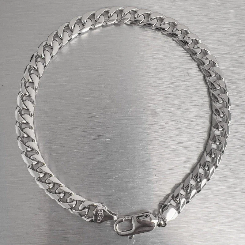 14k White Gold Flat Cuban Link 6.55mm Chain Bracelet 9.00" 24.6g