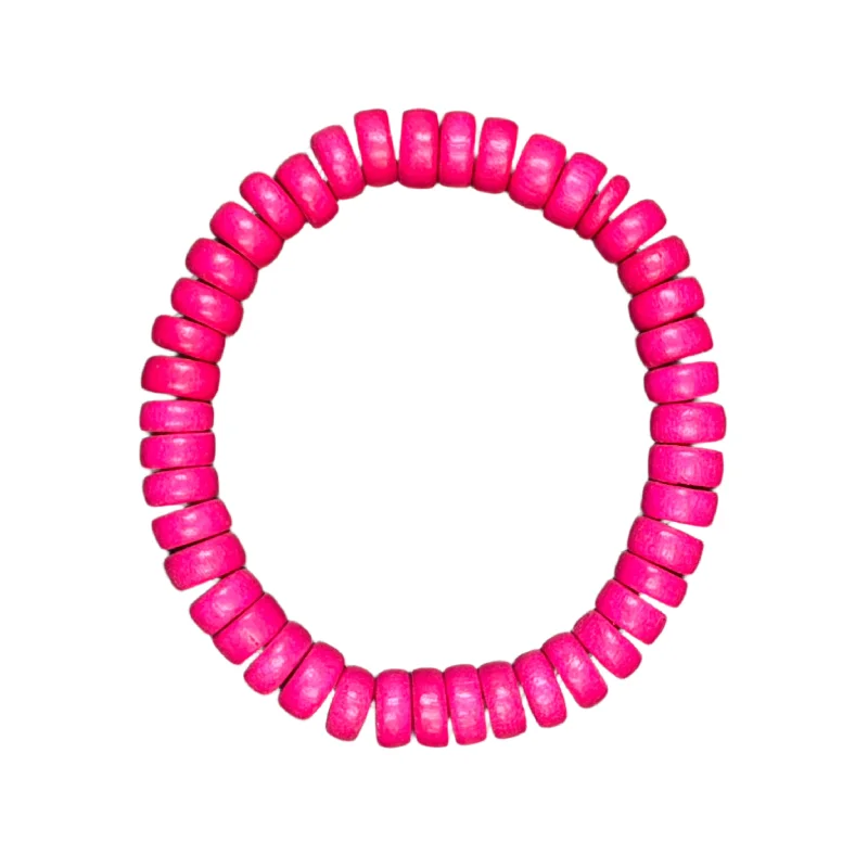 Bright Pink Wood Rondelle 8mm Bracelet