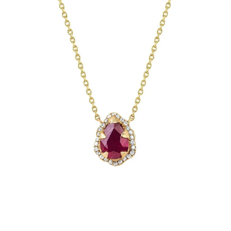 Micro Queen Water Drop Ruby Necklace with Full Pavé Diamond Halo