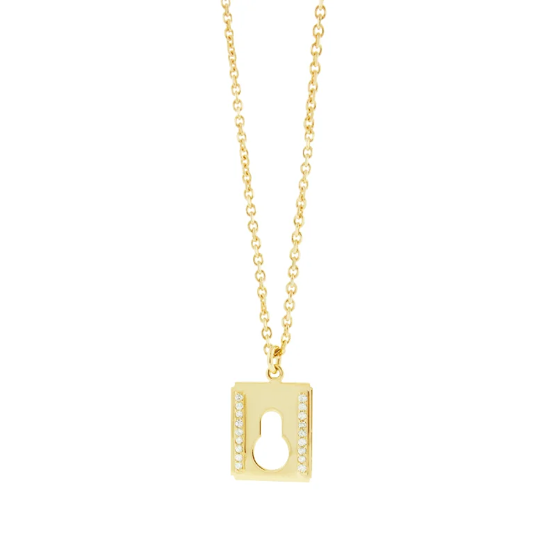 Gold Lock Pendant Necklace with Diamonds