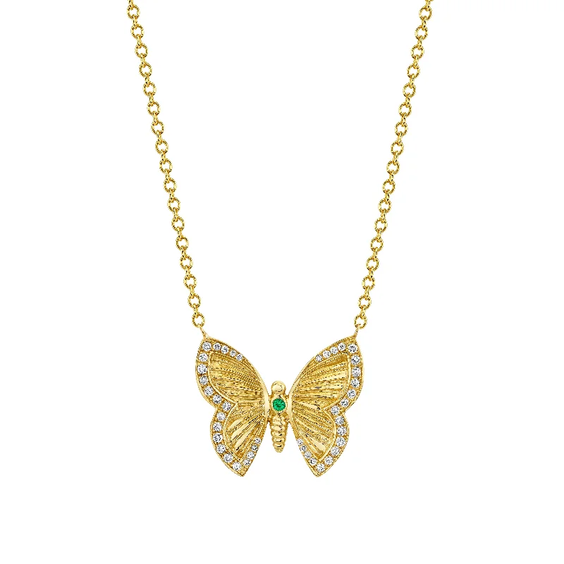 Large Metamorphosis Butterfly Necklace with Emerald