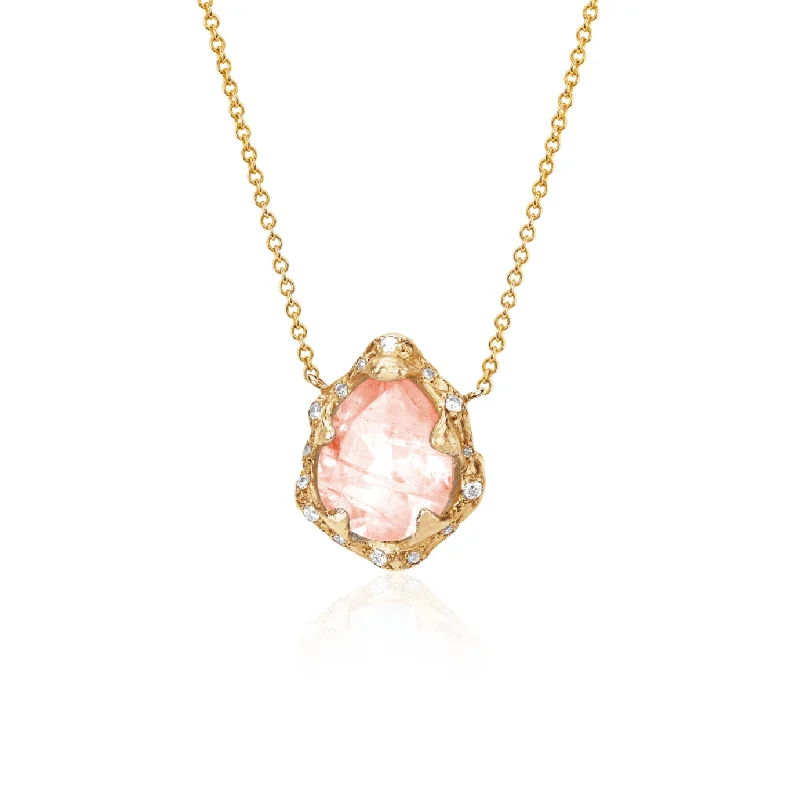 Baby Queen Water Drop Morganite Necklace with Sprinkled Diamonds | Ready to Ship