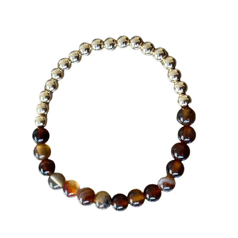 Quinn Coffee Striped Agate 14kt Gold Filled 6mm Bracelet