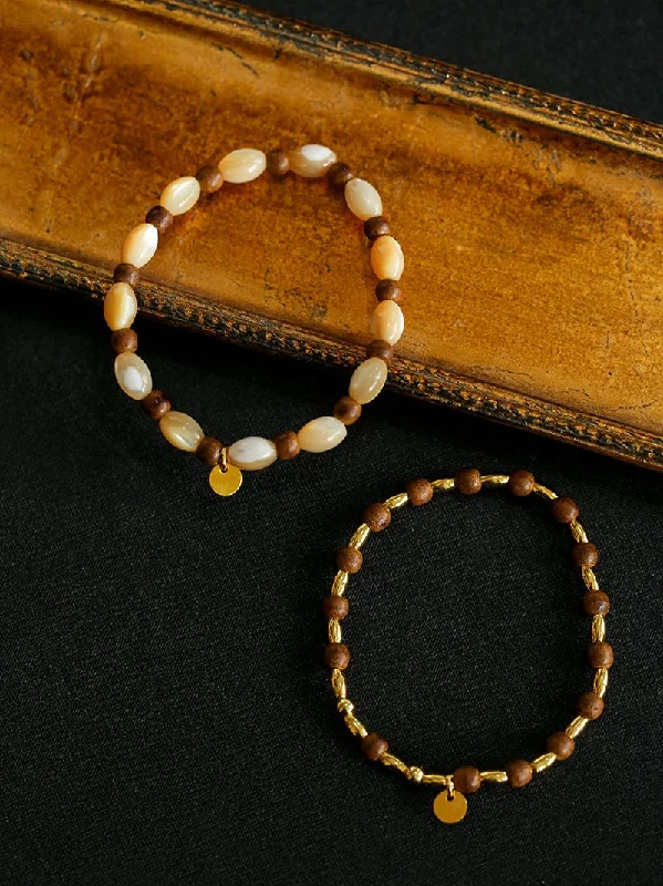 Sandwood Gold Bean Elastic Bead Bracelet Two-Piece Set