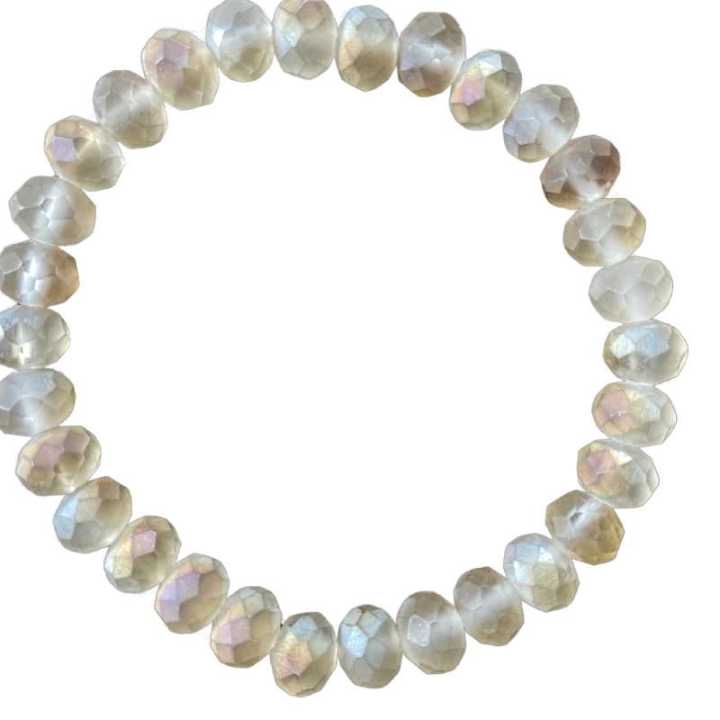 Matte Cream With Gold Faceted Rondelle 8mm Bracelet