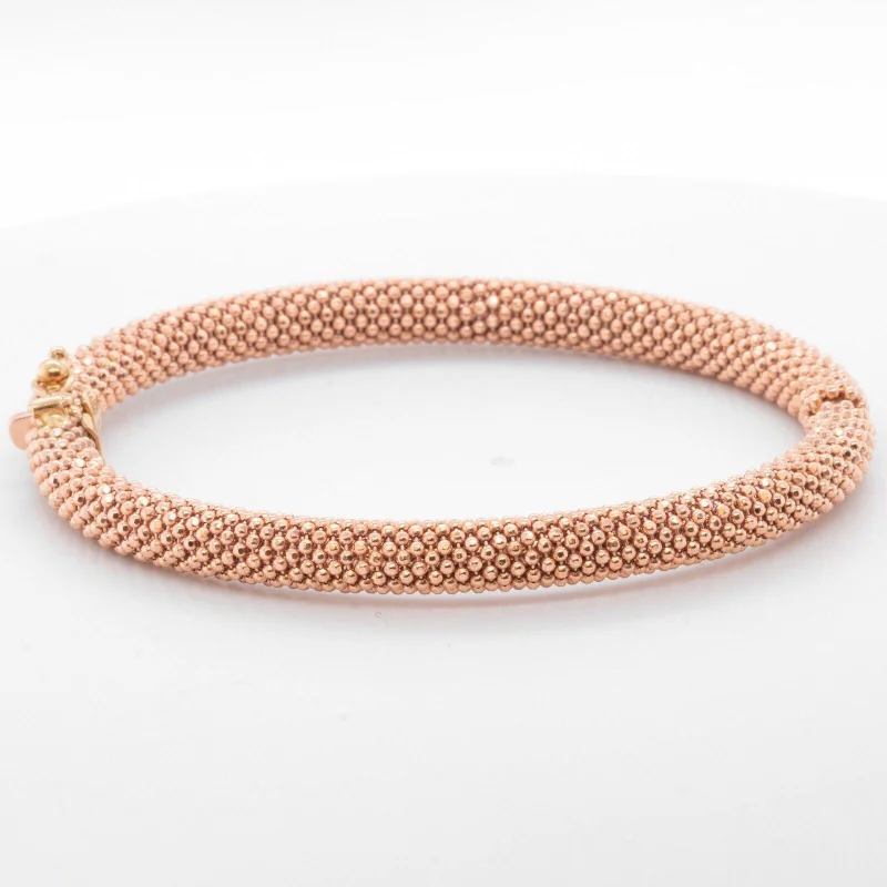 14k Rose Gold Beaded Mesh Hinged Bangle Bracelet 6.75" 20.5g ITALY