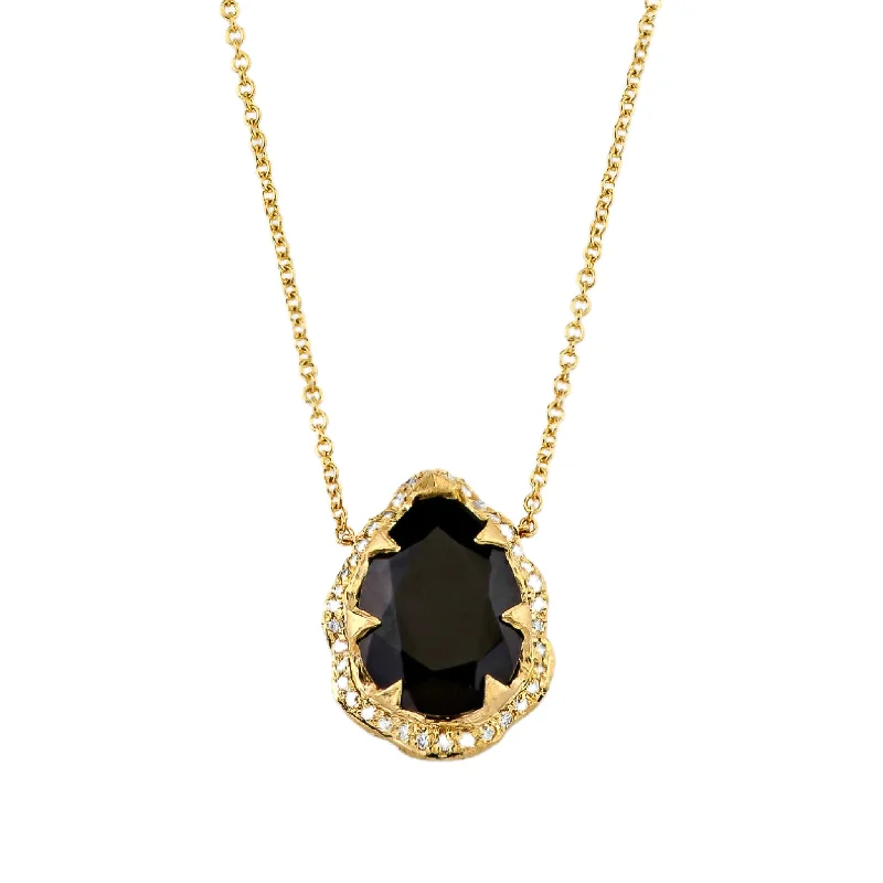 Queen Water Drop Onyx Necklace with Full Pave Halo | Ready to Ship