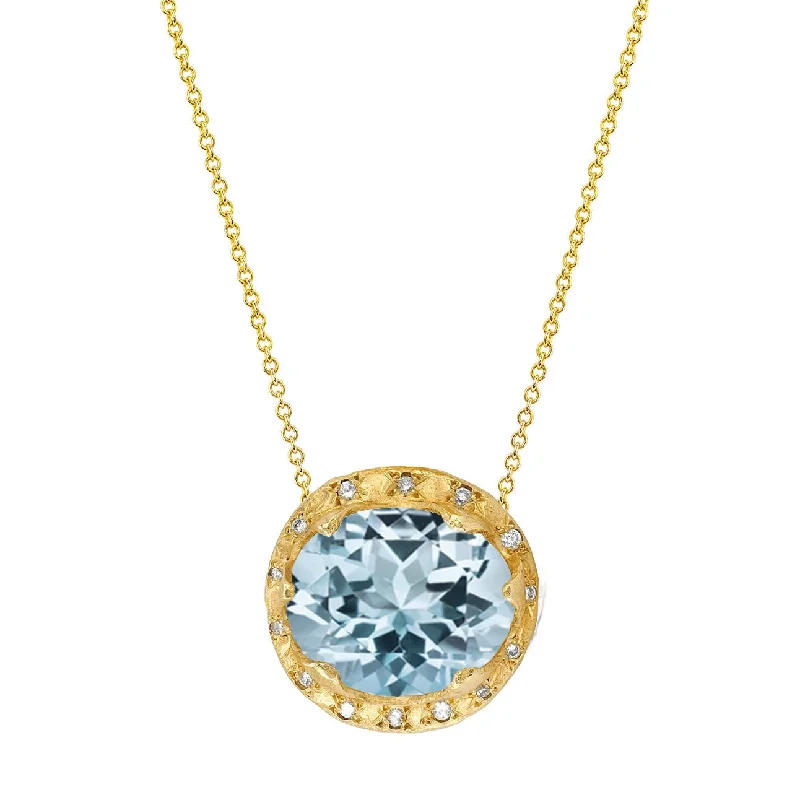 Queen Oval Aquamarine Necklace with Sprinkled Diamonds