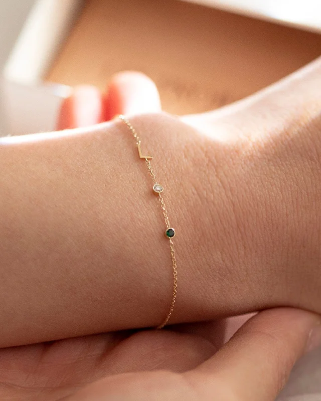 14k Gold Birthstone Letter Bracelet