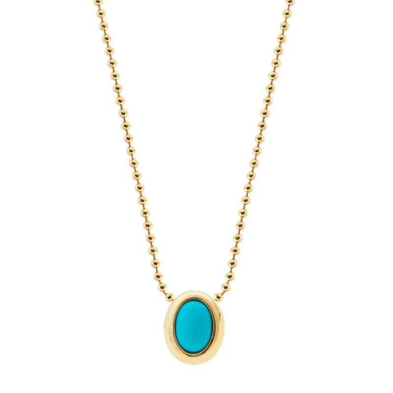 Oval Turquoise Cabochon on Ball Chain Necklace