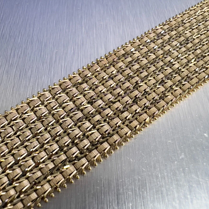 Imperial 14k Yellow Gold Fancy Mixed Wheat Mesh Link 24mm Bracelet 7.50" 44.7g