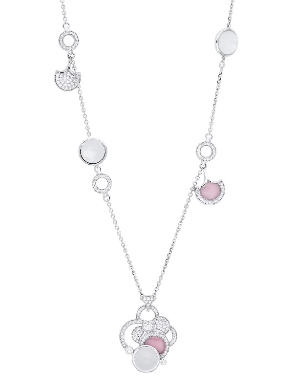 Raindrop Moonstone Pink Opal White Gold Necklace