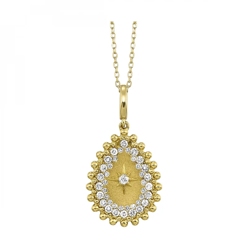 Beaded Yellow Gold Diamond Teardrop Pendant Necklace, 0.50 cttw