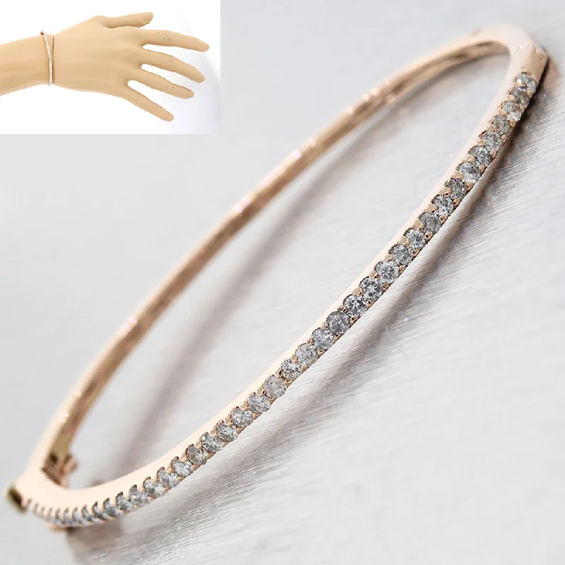 Solid 14k Rose Gold .80ctw Diamond 2mm Bangle Bracelet