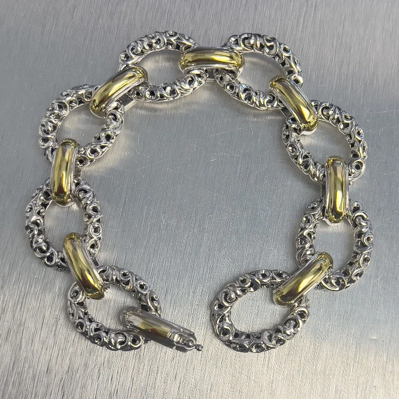 Charles Krypell Ivy Oval Link 14k 18k Yellow Gold & Sterling Silver Bracelet 8"