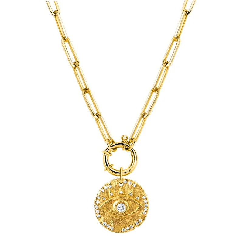 Alchemy Link Charm Necklace with 18k Diamond Eye of Protection Coin Charm