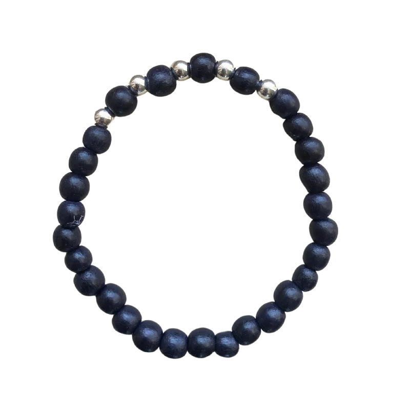 Kenley Sterling Silver Black Wood 6mm Bracelet