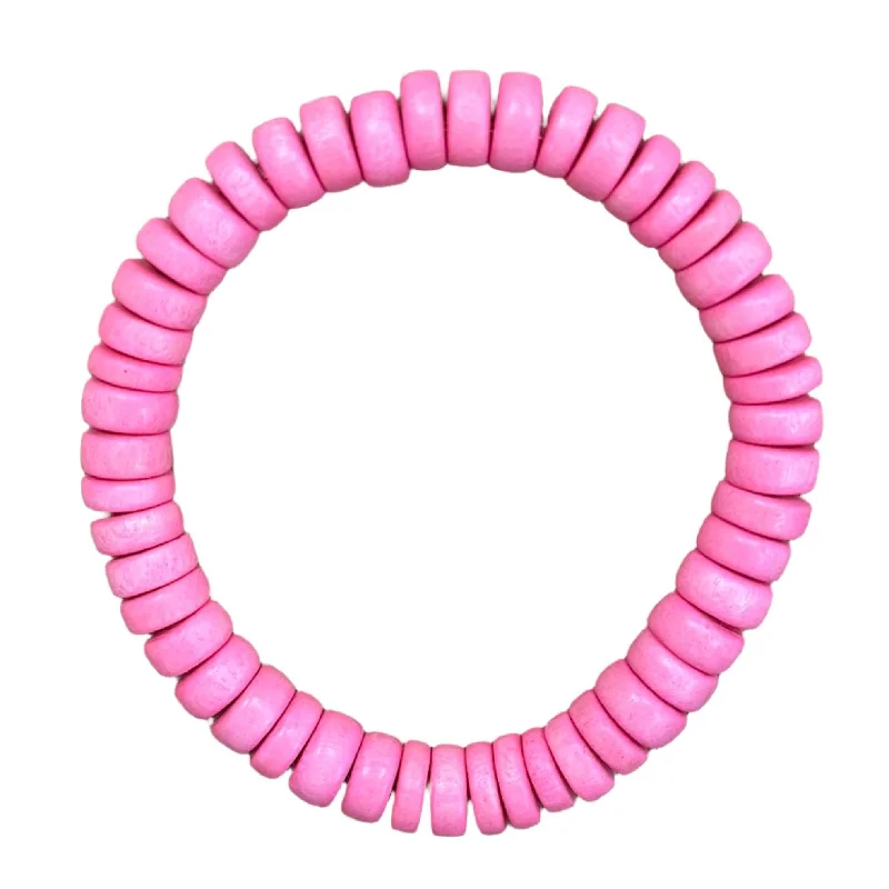 Pink Wood Rondelle 8mm Bracelet