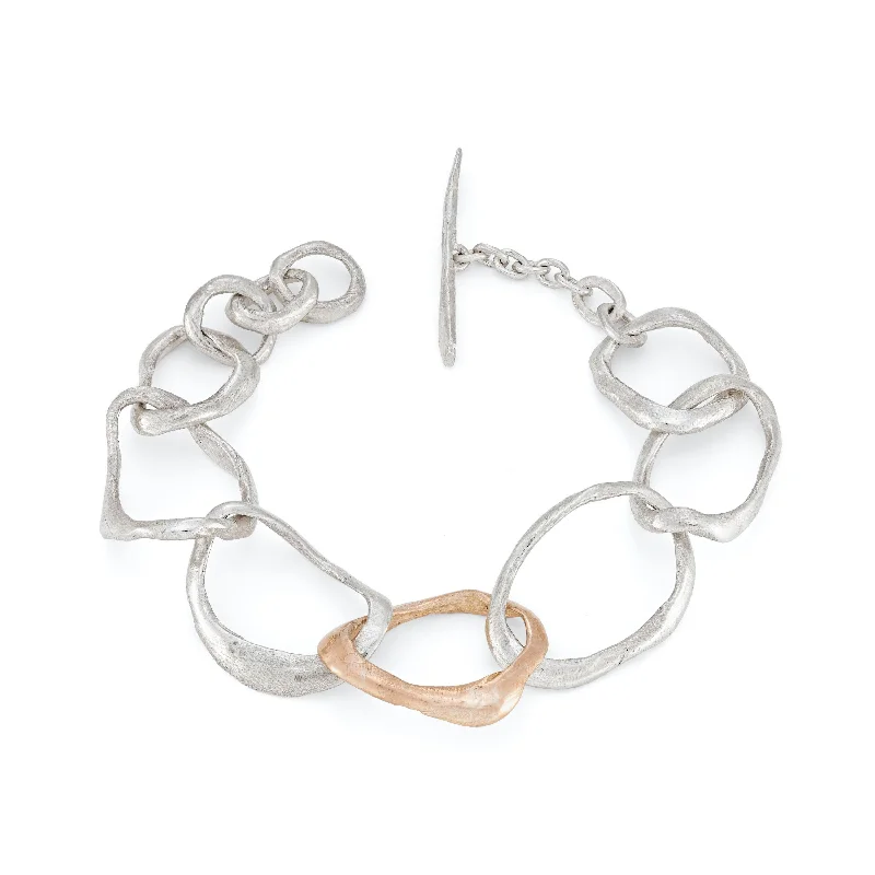 Stone Drawing Bracelet Silver with 9ct Rose Gold Link