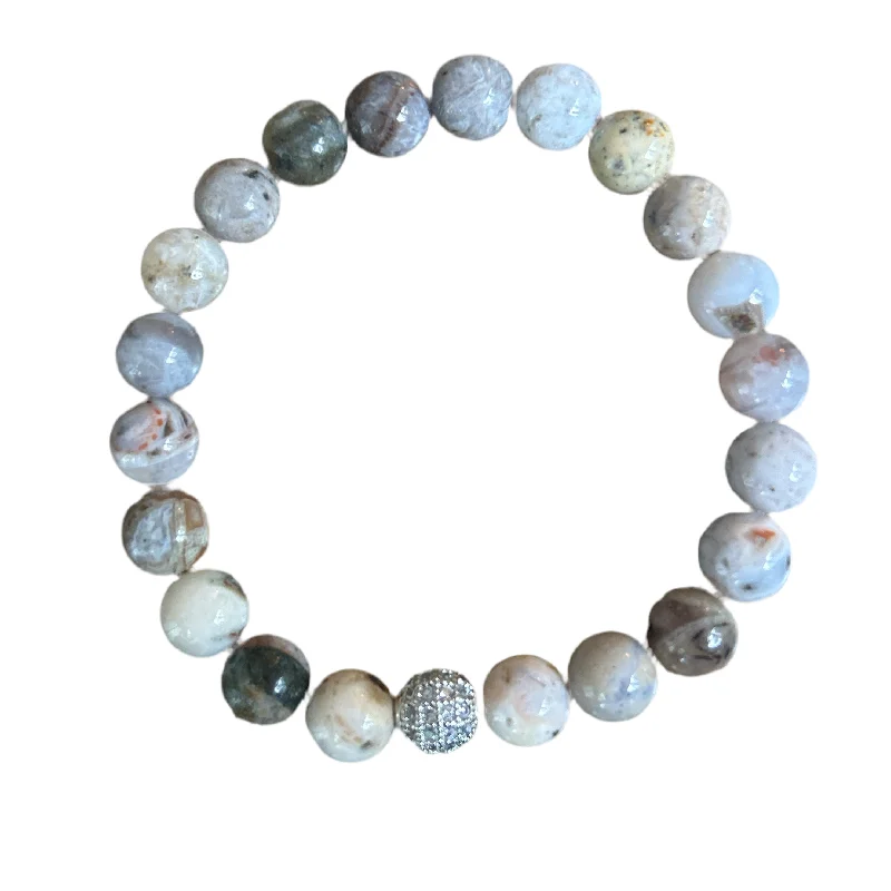 Silver Pave Bamboo Agate 8mm