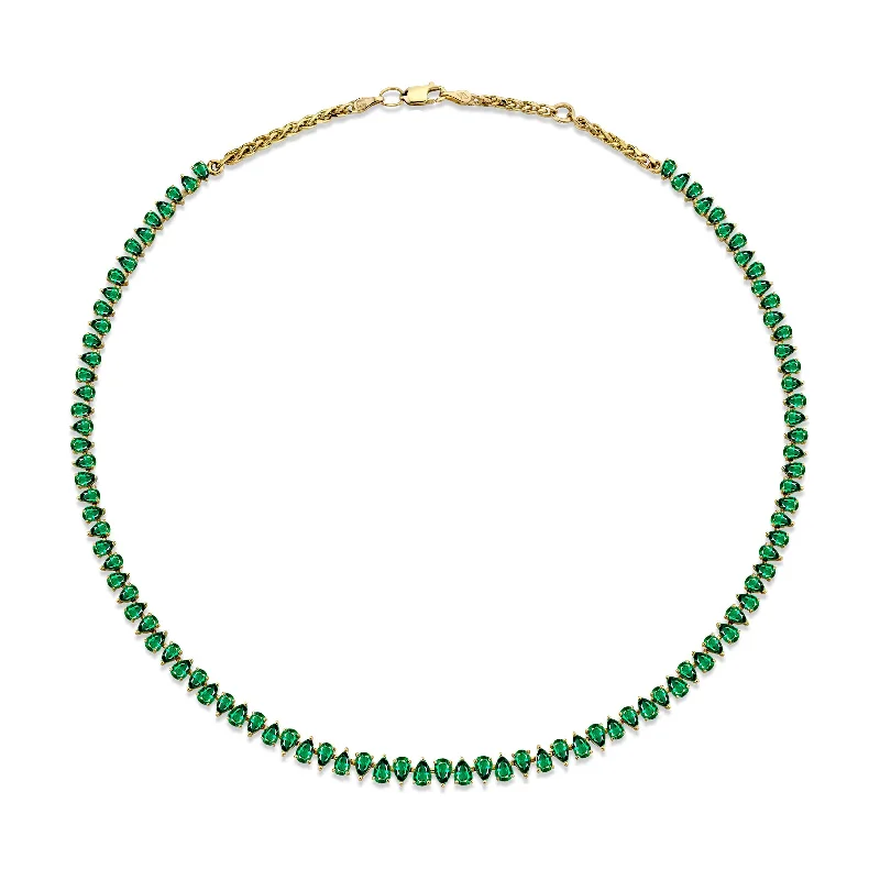 Baby Reverse Water Drop Emerald Tennis Necklace